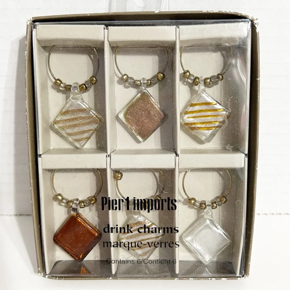 Vintage Pier 1 Imports® Six Drink Charms Glass with Beads Natural Tones